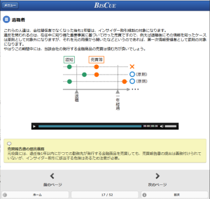 eラーニング講座「全社で学ぶインサイダー取引規制」の受講者画面イメージ